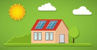House with Solar Panels and Sun Shining House with Solar Panels and Sun Shining